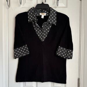 Talbots Black and White Blouse -
Petite Large
